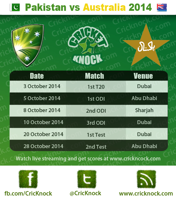 Pakistan vs Australia 2014 Fixtures