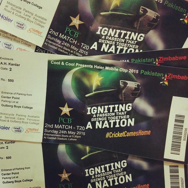 Tickets for Pakistan vs Zimbabwe matches at Gaddafi Cricekt Stadium